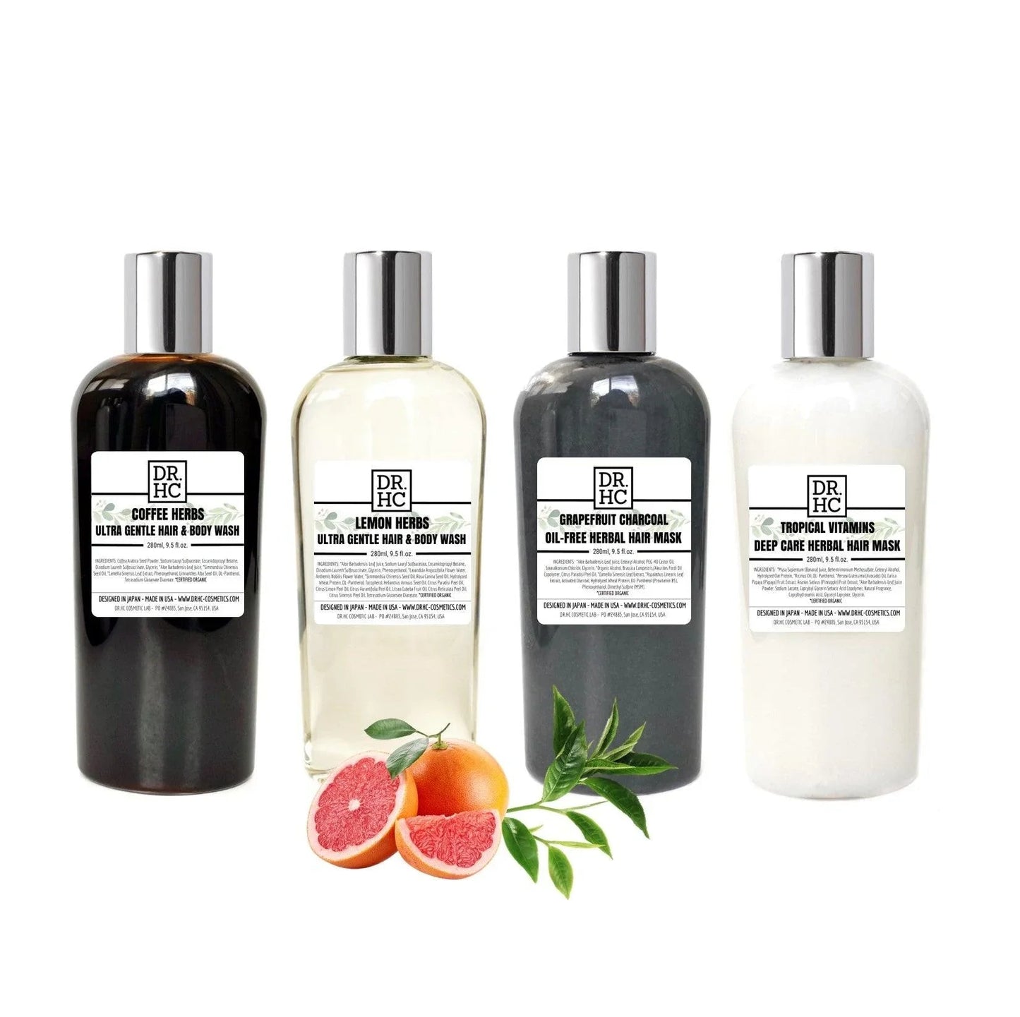 DR.HC Ultra Gentle Hair & Body Wash - Lemon Herbs (280ml, 9.5 fl.oz.) (pH Balancing, Skin toning, Anti-acne + Anti-dandruff, Anti-hair loss...)